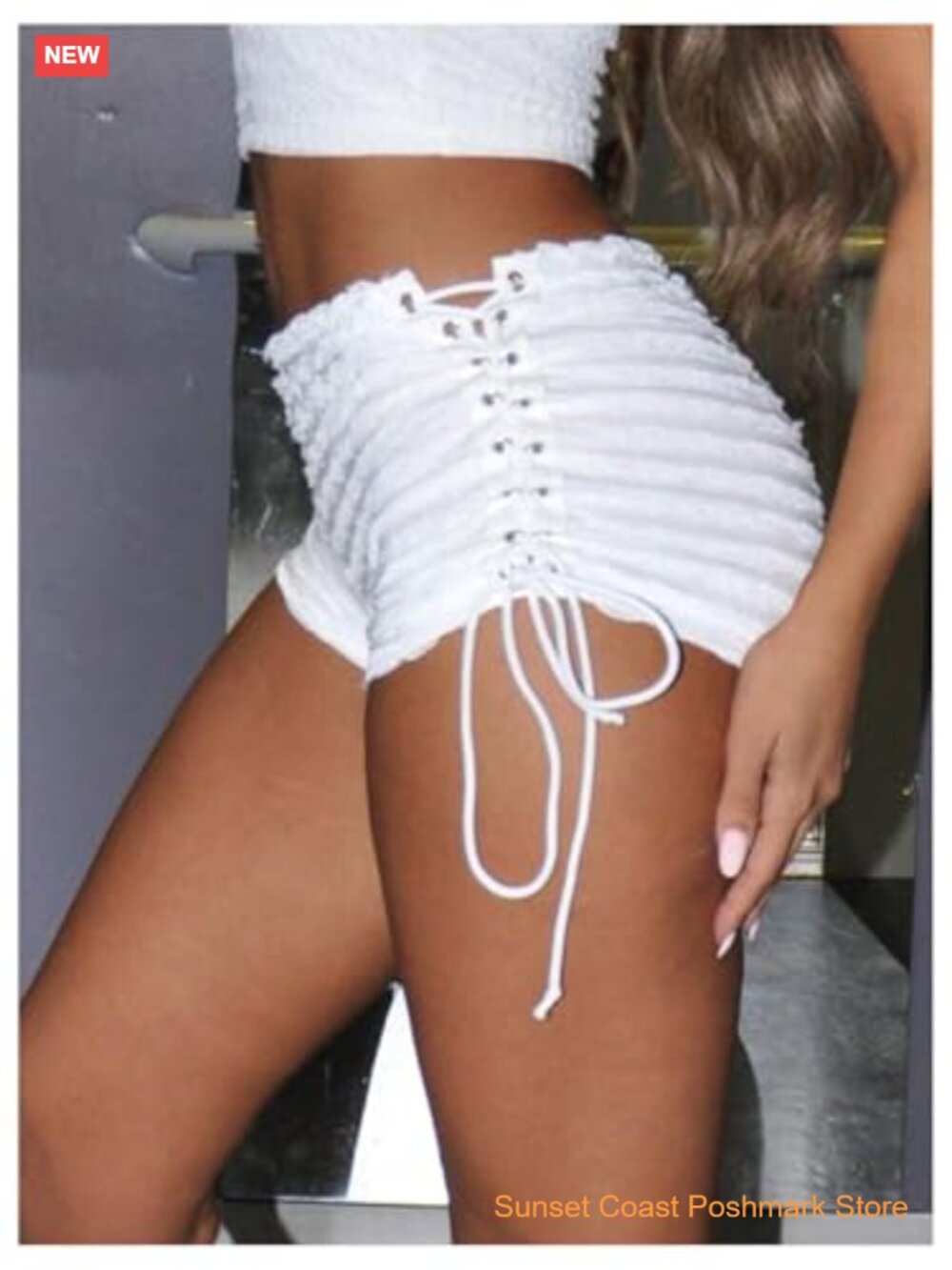 Y2K Ruffle Lace Up Micro Shorts Low Rise Rave Party Mini Shorts - Picture 3 of 7